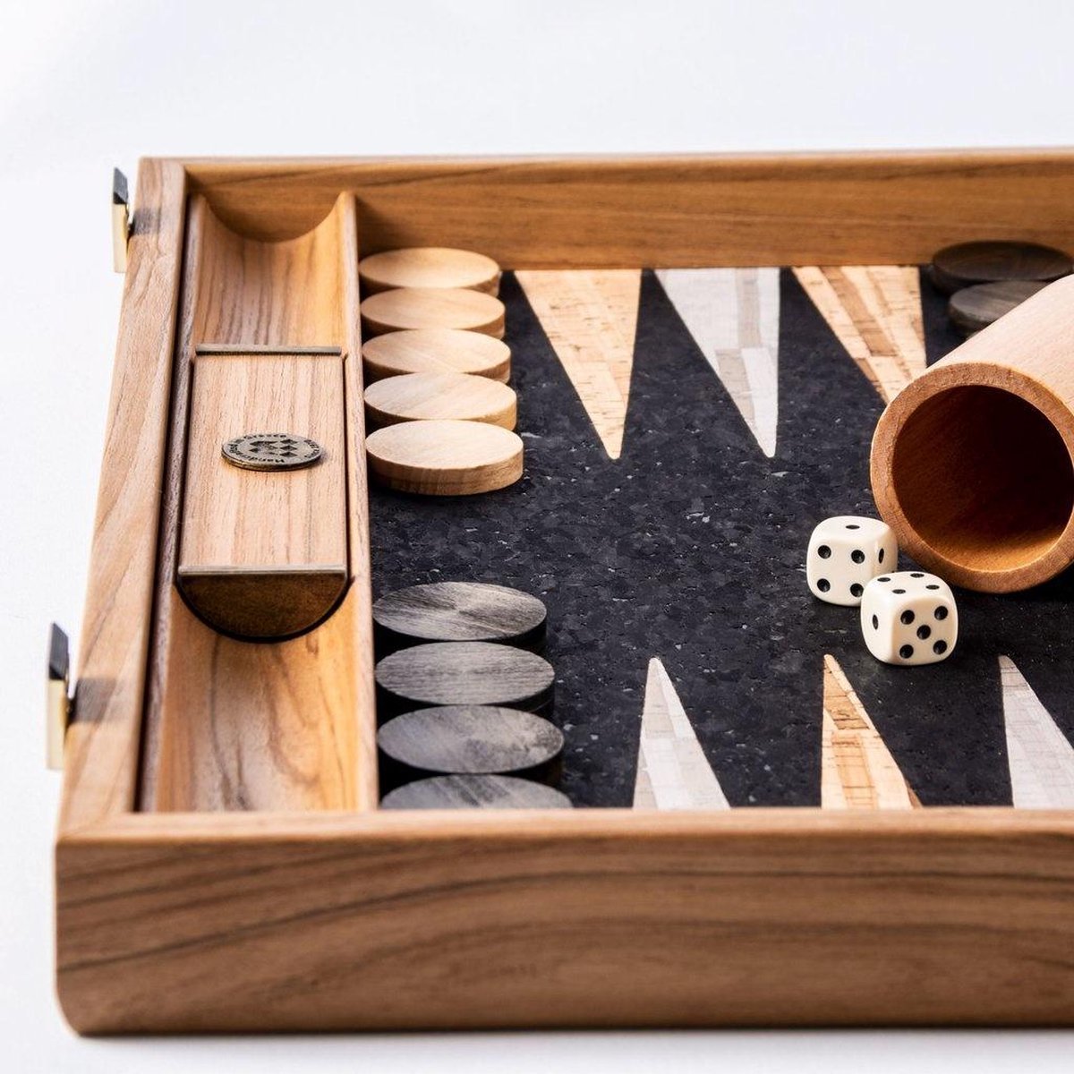 Natuur-Kurk Backgammon spel met Olijfhouten stenen - 38x23cm -> 38x46cm in Kist  Top Kwaliteit